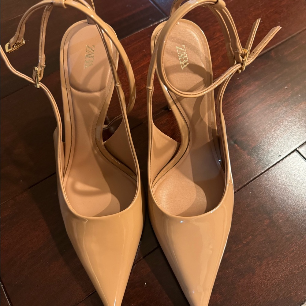 Zara Tan Slingback Stiletto Heels